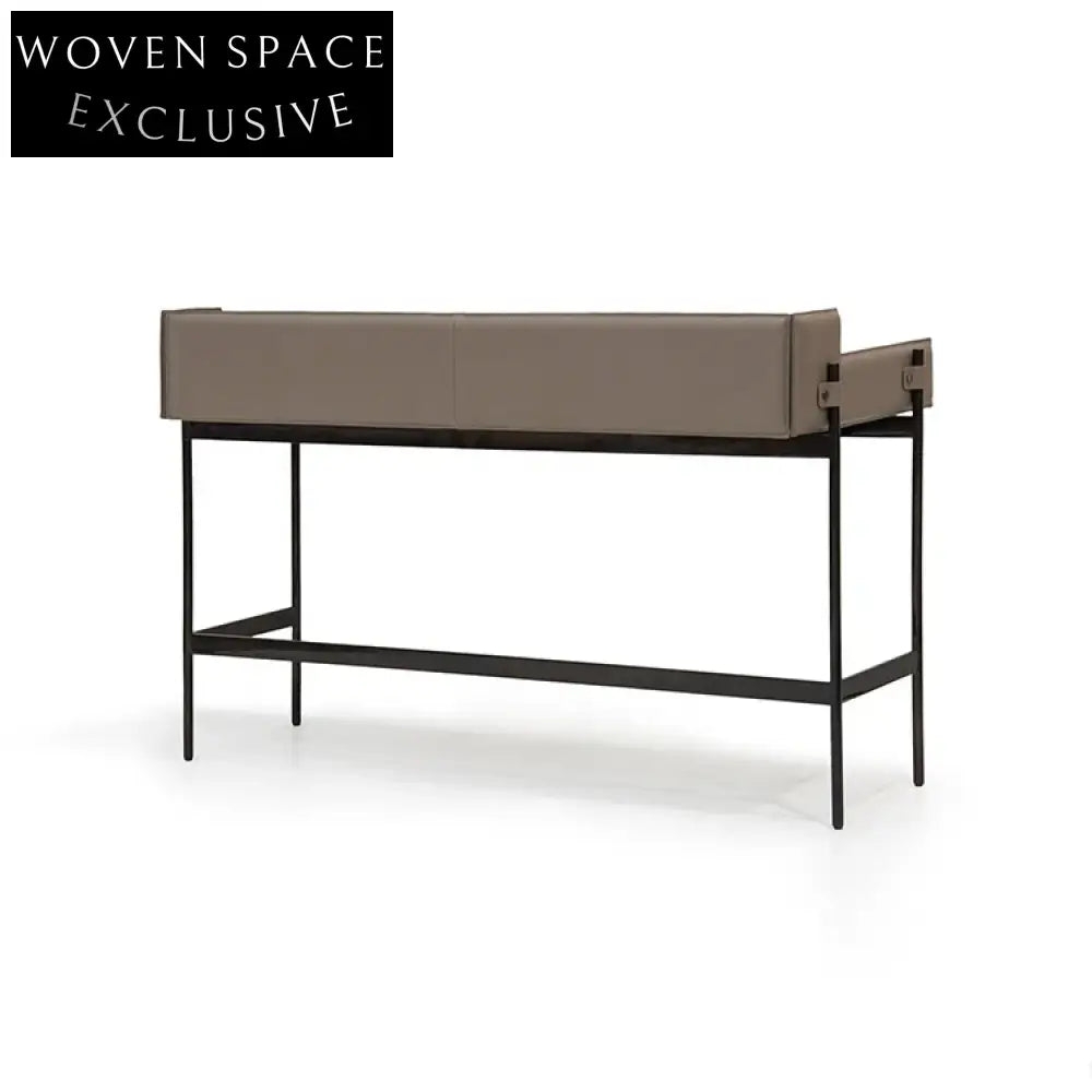 Italian Antique Leather Wooden Dressing Desk Table with Two Drawers