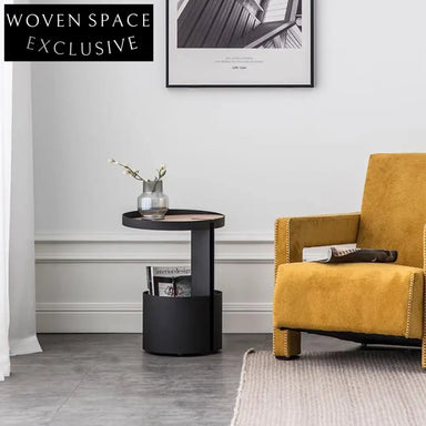 Italian Design Round Metal Sofa Side Table with Wooden Top for Living Room