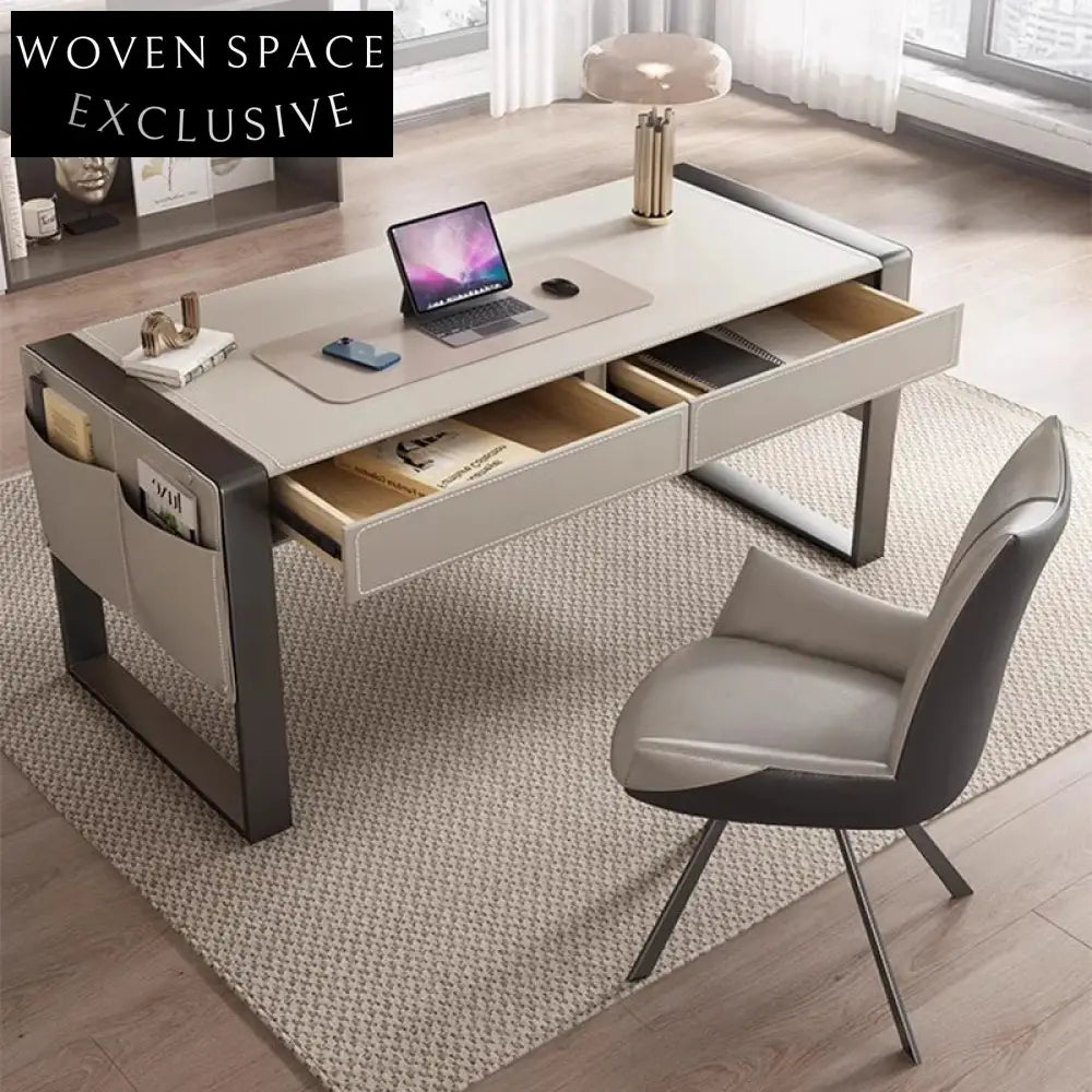 Italian Design Saddle Leather Computer Desk for Elegant Home Office Spaces
