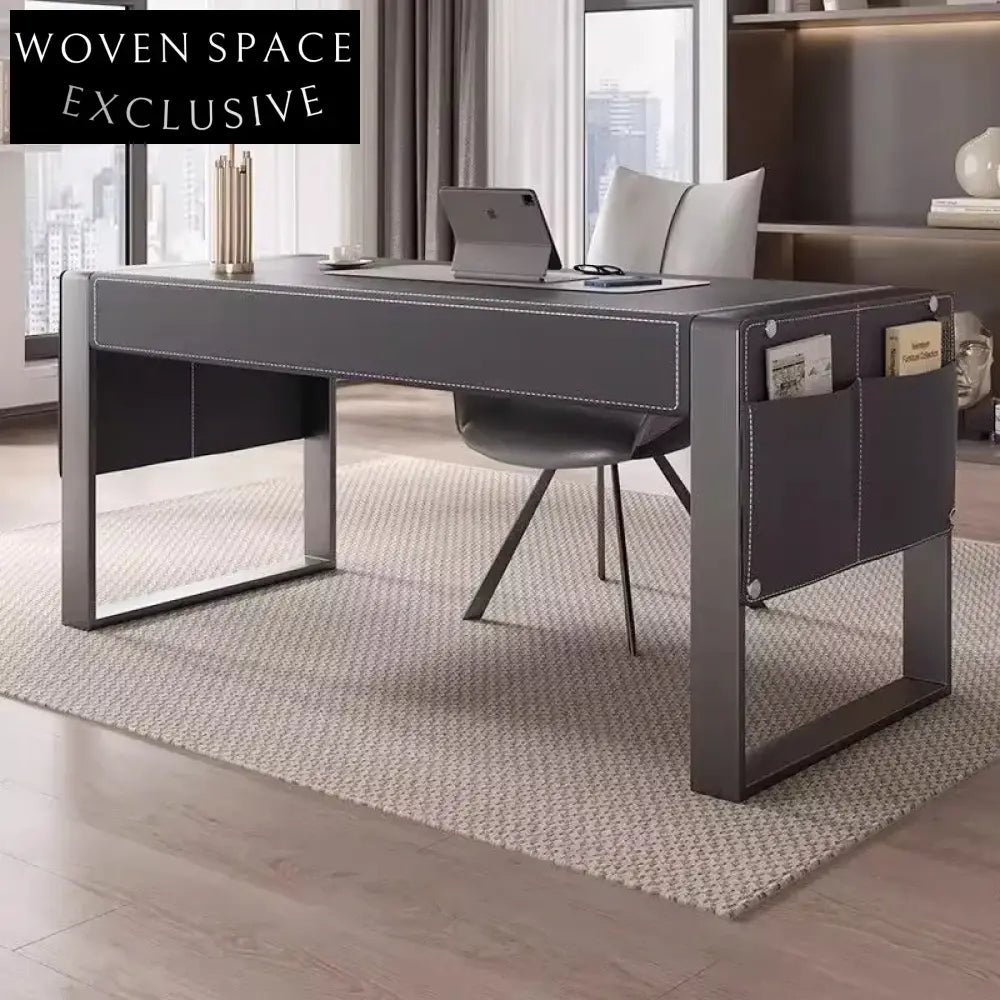 Italian Design Saddle Leather Computer Desk for Elegant Home Office Spaces
