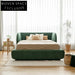 Italian Designed Solid Wood Plank Frame Plush Green Soft Double Bed
