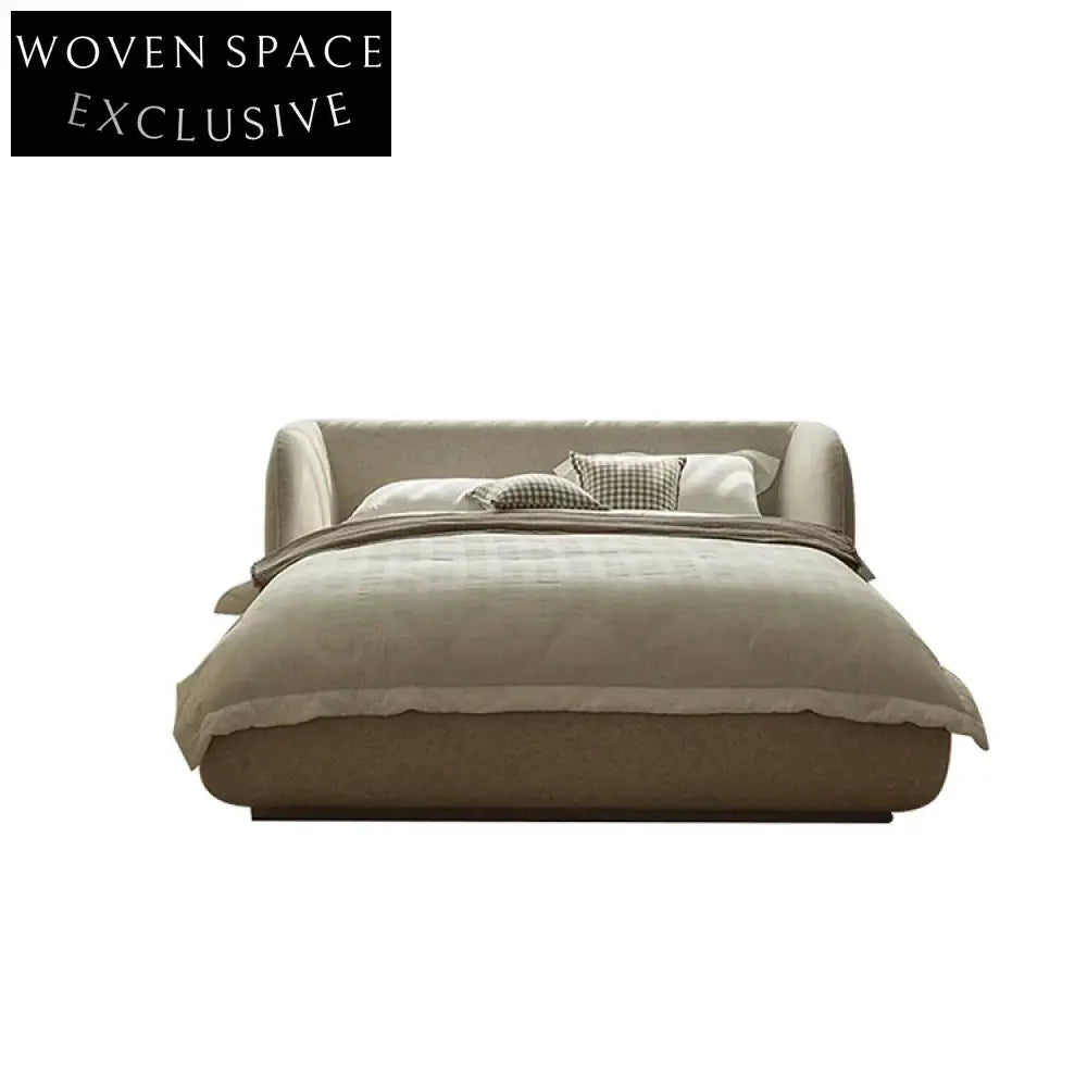 Italian Designed Solid Wood Plank Frame Plush Green Soft Double Bed