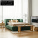 Italian Designed Solid Wood Plank Frame Plush Green Soft Double Bed