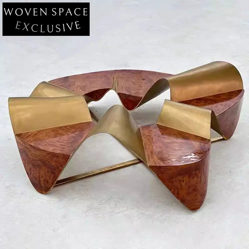 Italian Designer Luxury Gold Metal Wood Living Room Center Coffee Table