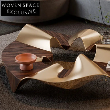 Italian Designer Luxury Gold Metal Wood Living Room Center Coffee Table