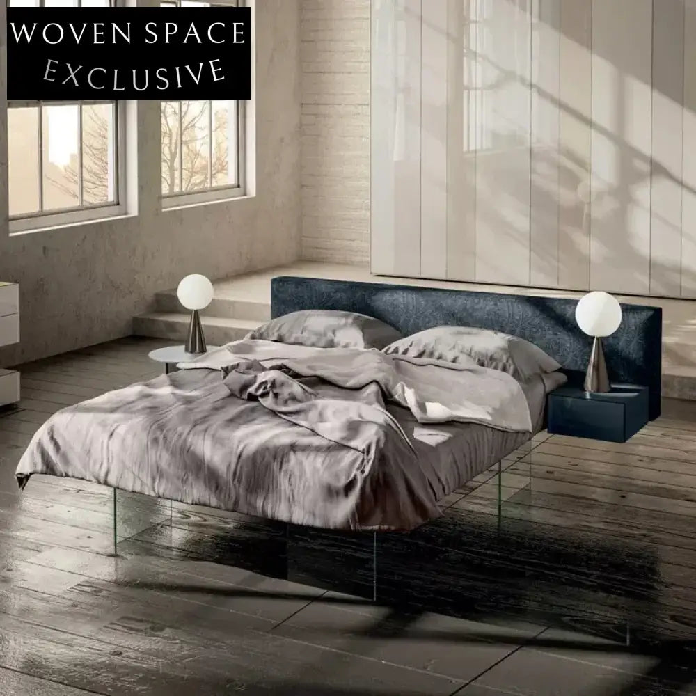 Italian Designer Luxury Leather King Size Floating Platform Bed Frame