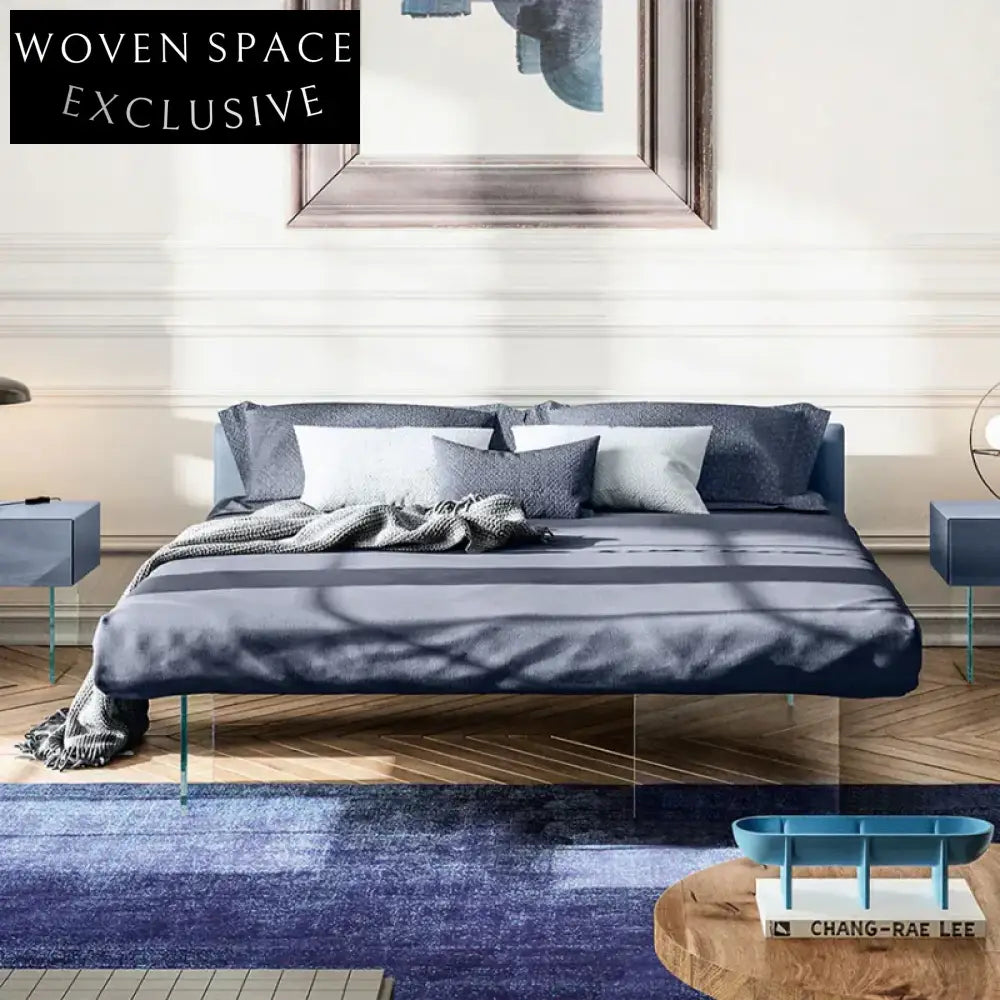 Italian Designer Luxury Leather King Size Floating Platform Bed Frame