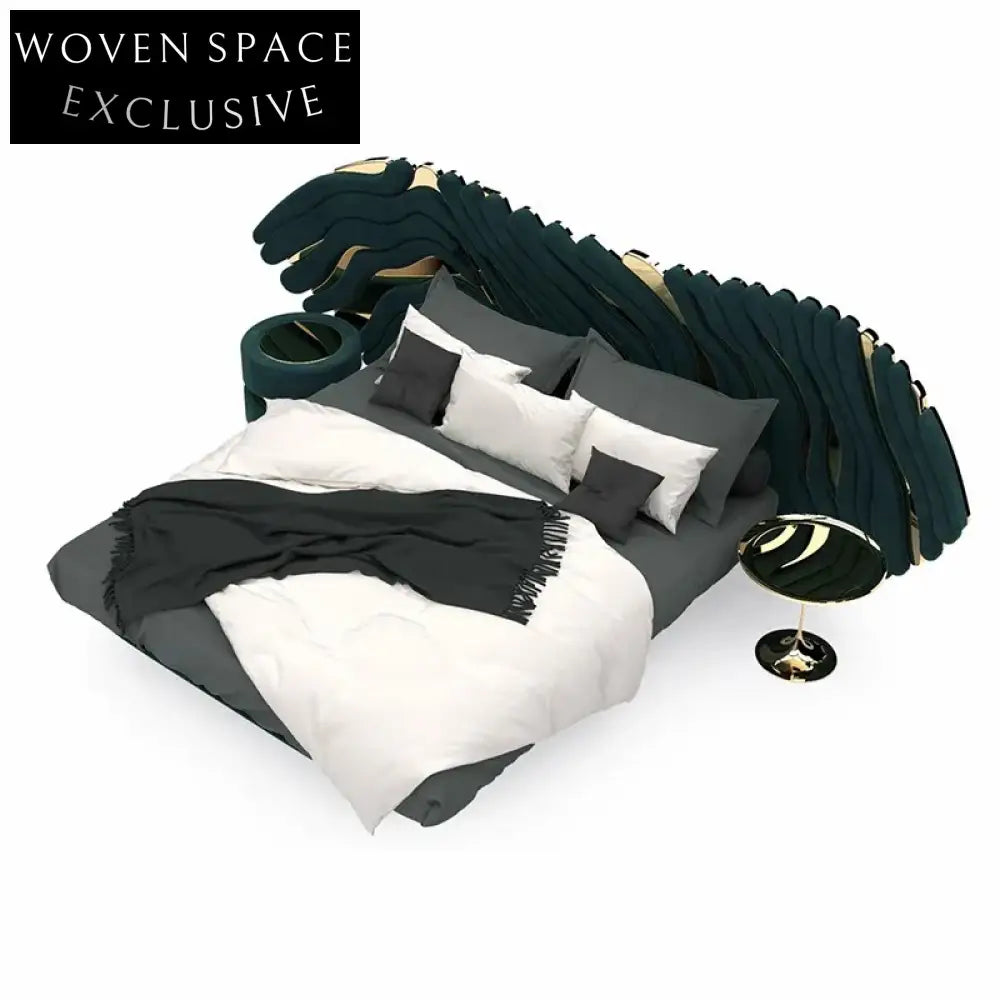 Italian Designer Luxury Velvet Fabric King Size Bedroom Soft Bed with Big Headboard Bed