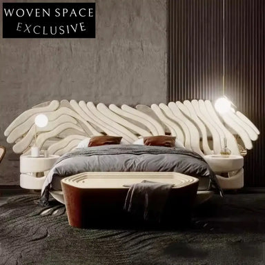 Italian Designer Luxury Velvet Fabric King Size Bedroom Soft Bed with Big Headboard Bed