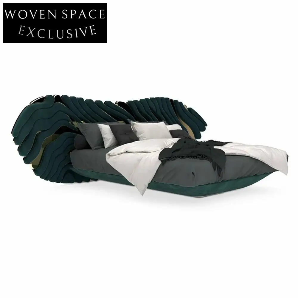 Italian Designer Luxury Velvet Fabric King Size Bedroom Soft Bed with Big Headboard Bed