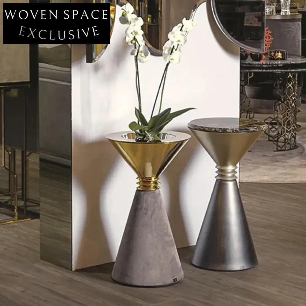 Italian Designer Marble Top Round Side End Tea Table Set