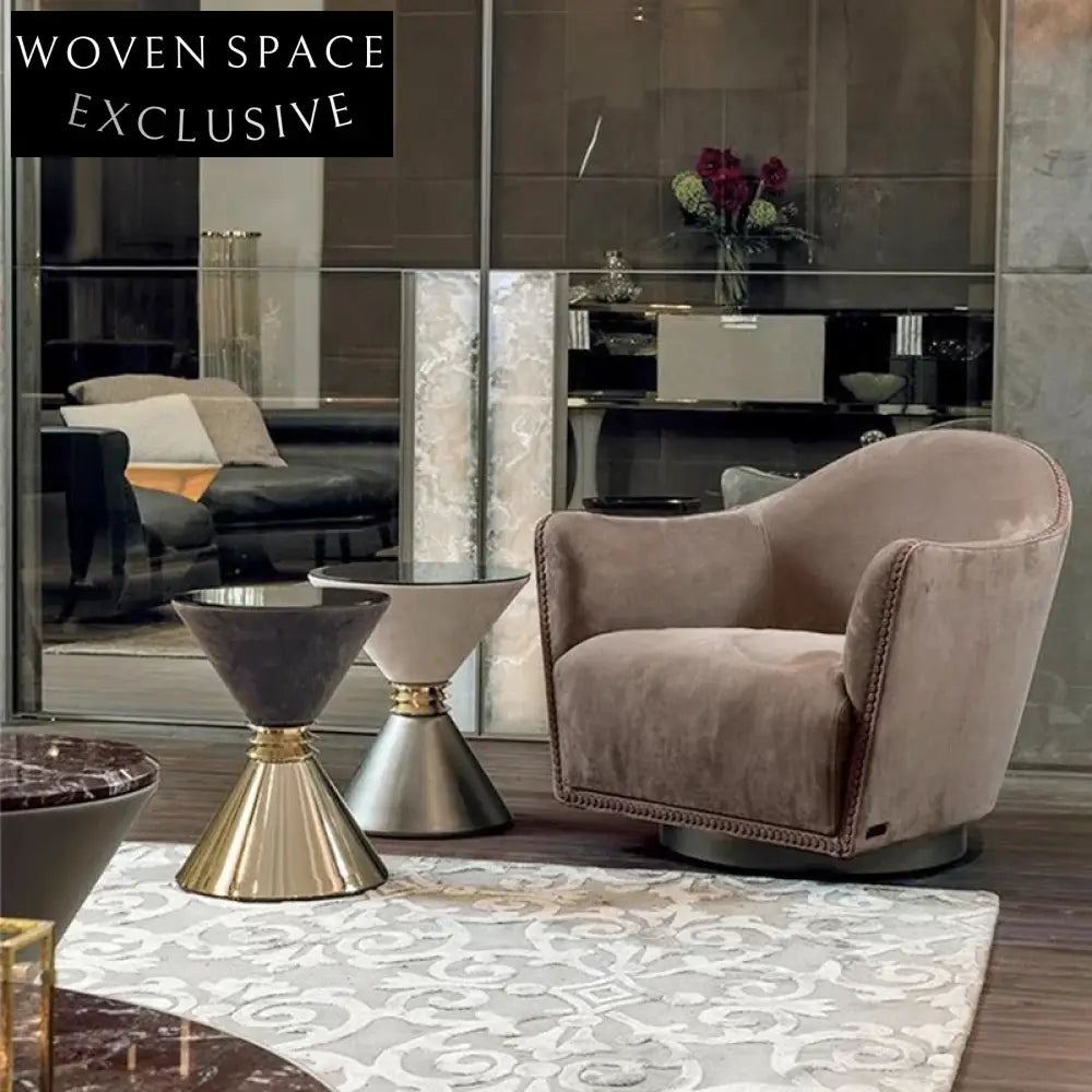 Italian Designer Marble Top Round Side End Tea Table Set