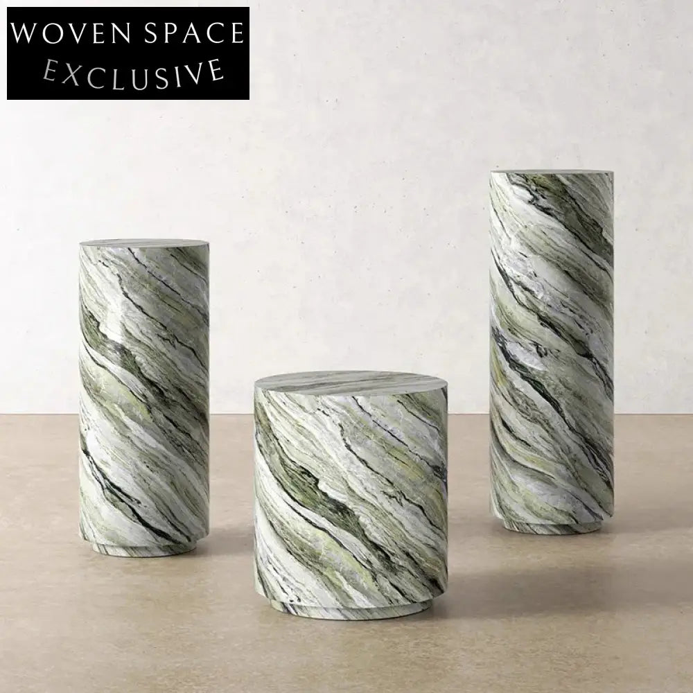 Italian Green Marble Round Side Coffee Table for Modern Living Room