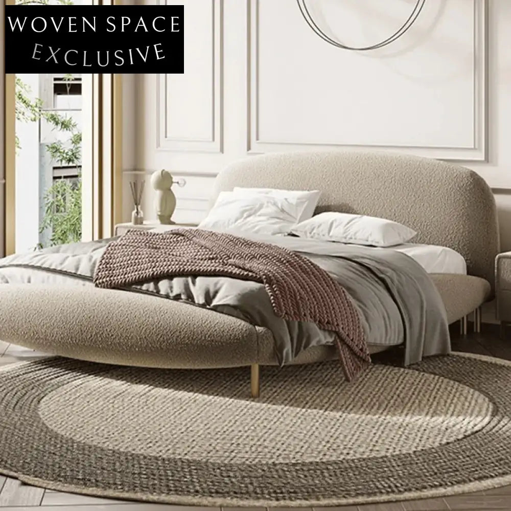 Italian Light Luxury Lambswool Fabric Upholstered Double King Size Bed