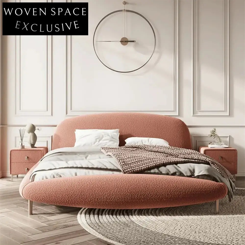 Italian Light Luxury Lambswool Fabric Upholstered Double King Size Bed