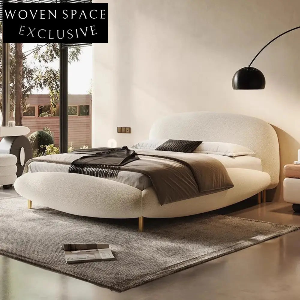 Italian Light Luxury Lambswool Fabric Upholstered Double King Size Bed