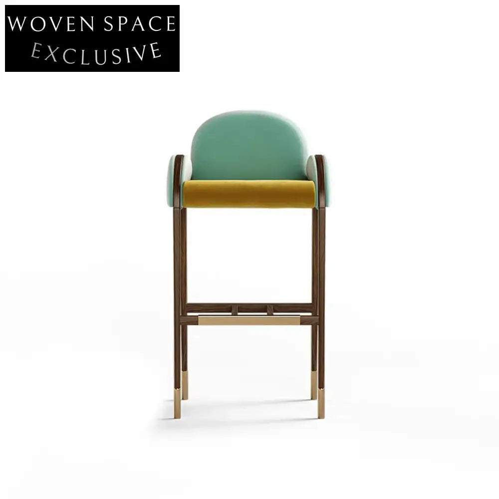 Italian Light Luxury Solid Wood Velvet Upholstered Backrest Modern Bar Stool