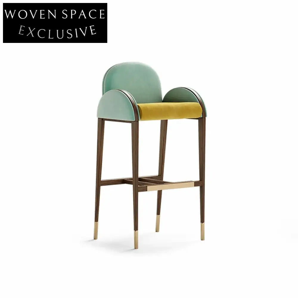 Italian Light Luxury Solid Wood Velvet Upholstered Backrest Modern Bar Stool