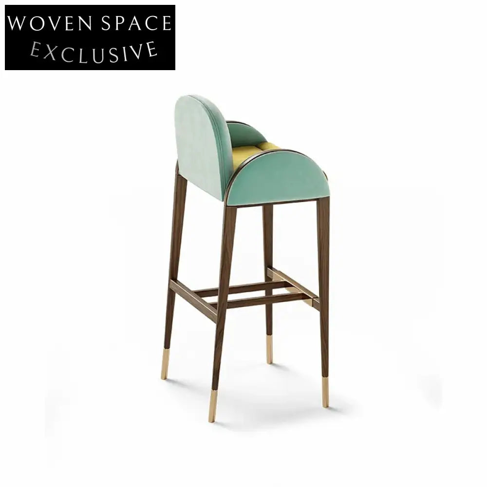 Italian Light Luxury Solid Wood Velvet Upholstered Backrest Modern Bar Stool