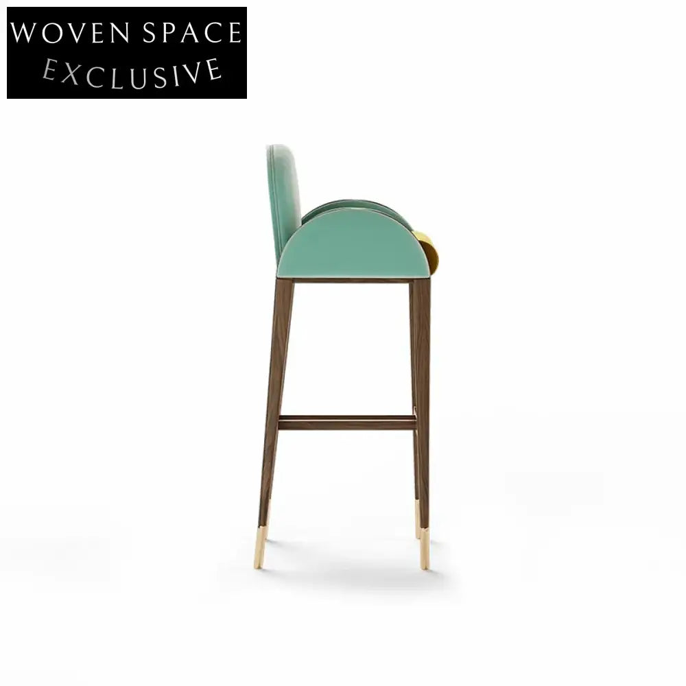 Italian Light Luxury Solid Wood Velvet Upholstered Backrest Modern Bar Stool