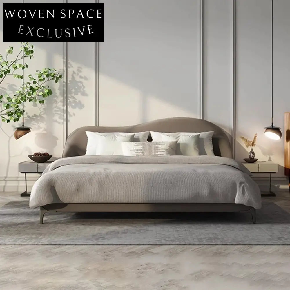 Italian Light Luxury Upholstered Fabric Bed with Carbon Metal Legs