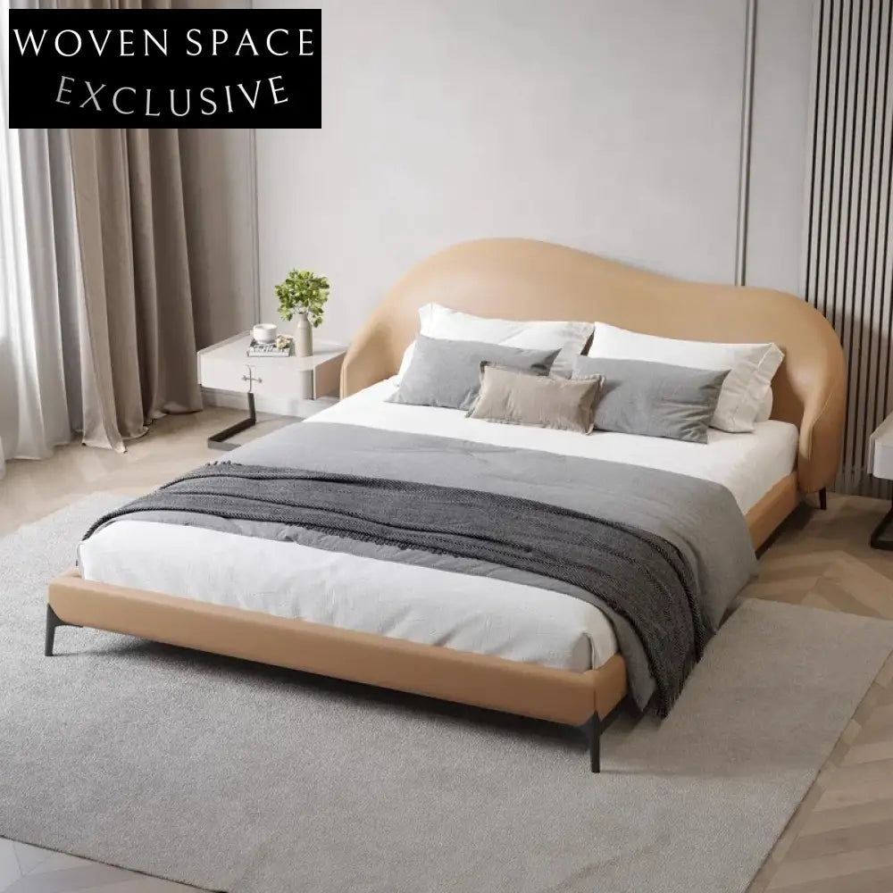 Italian Light Luxury Upholstered Fabric Bed with Carbon Metal Legs