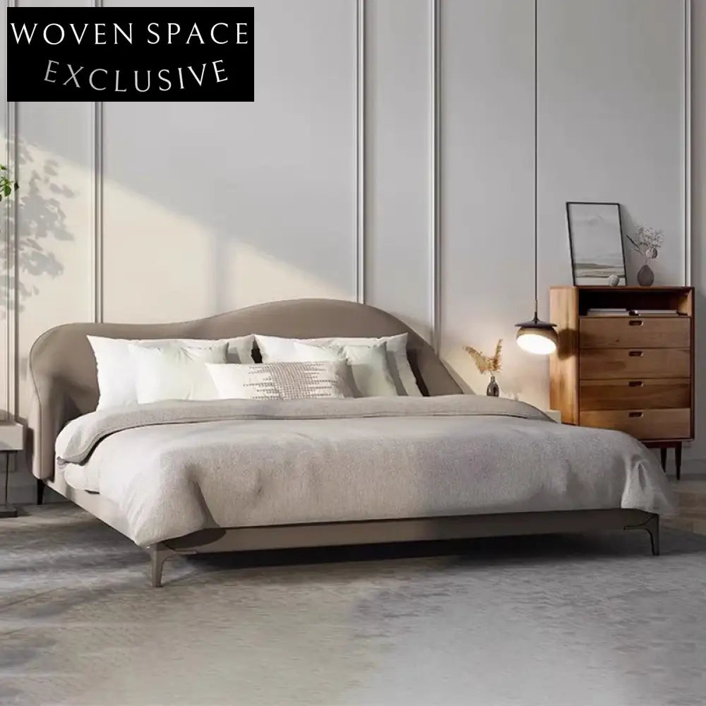 Italian Light Luxury Upholstered Fabric Bed with Carbon Metal Legs