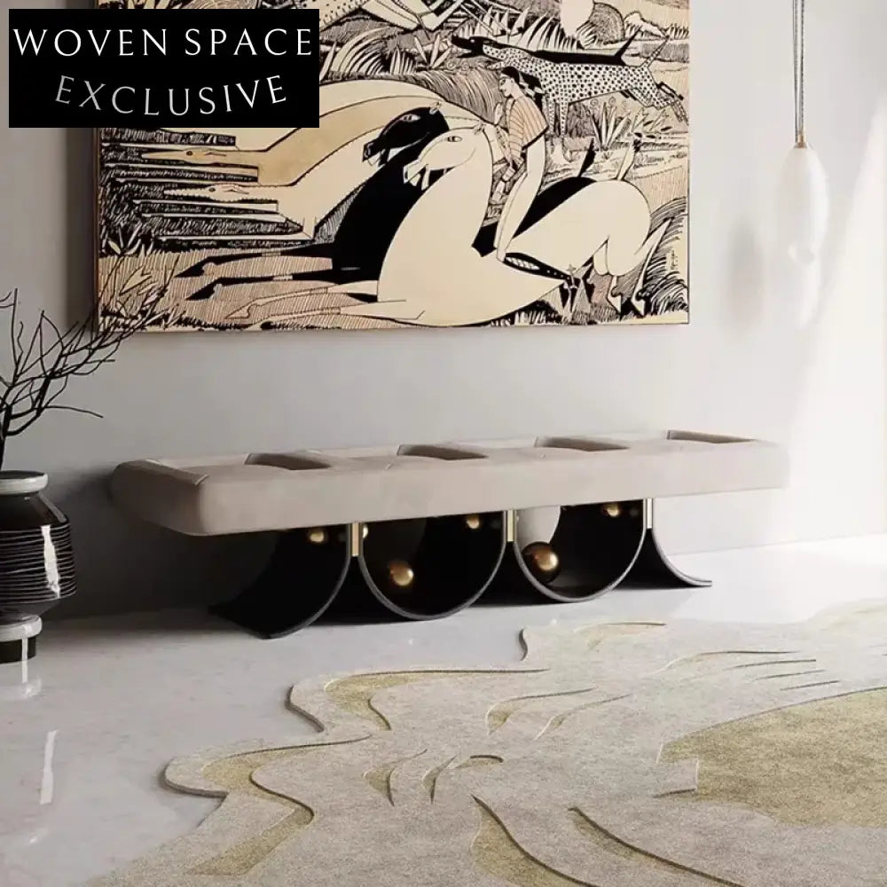 Italian Light Luxury Velvet Upholstered Entryway Bench Modern Minimalist Home Ottoman