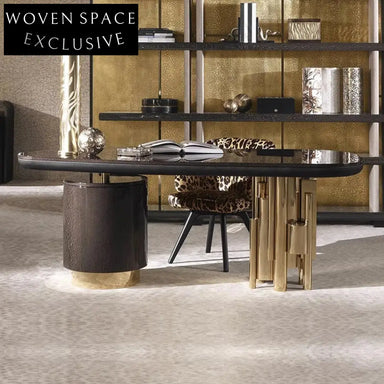 Italian Light Luxury Wooden Stainless Steel Executive Home Office Desk Table