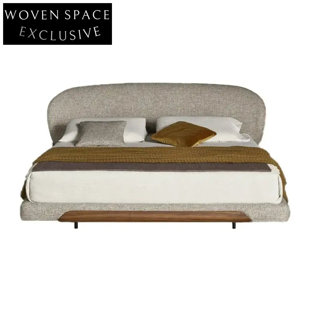 Italian Linen Fabric King Bed Frame with High Soft Headboard