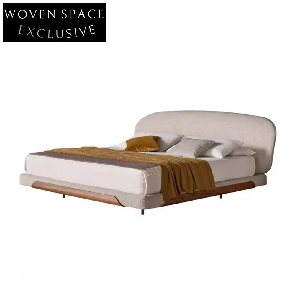 Italian Linen Fabric King Bed Frame with High Soft Headboard
