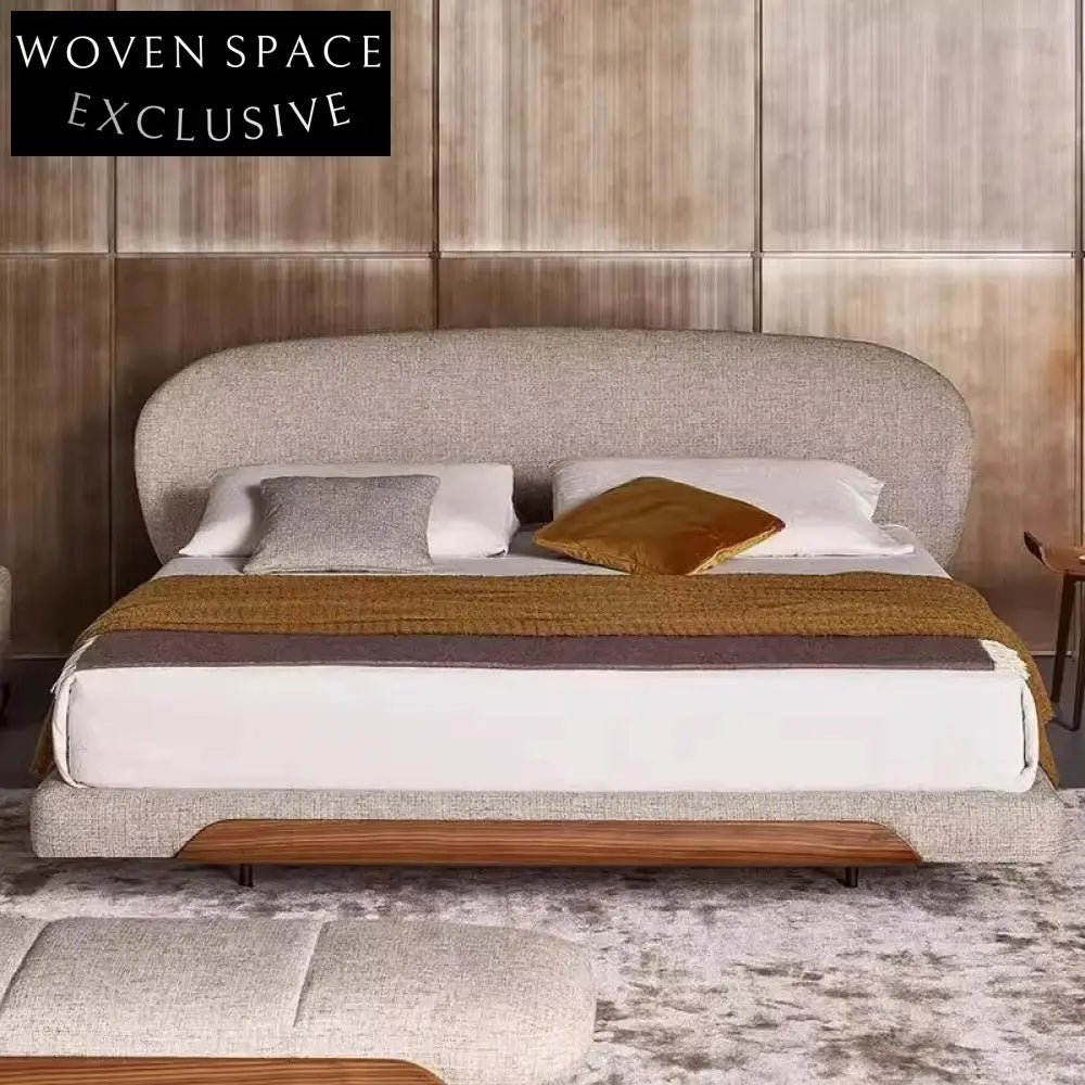 Italian Linen Fabric King Bed Frame with High Soft Headboard
