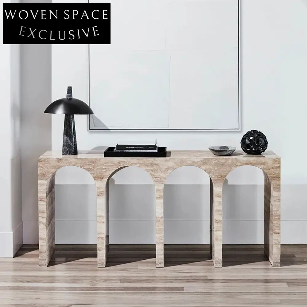 Italian Luxury Arch Travertine Marble Console Table for Elegant Home Entryway