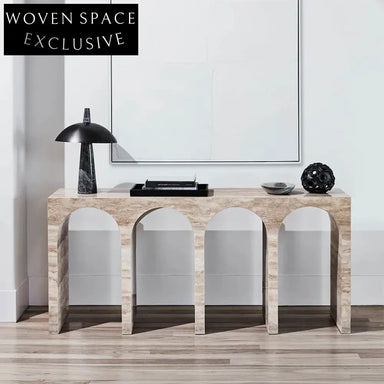 Italian Luxury Arch Travertine Marble Console Table for Elegant Home Entryway