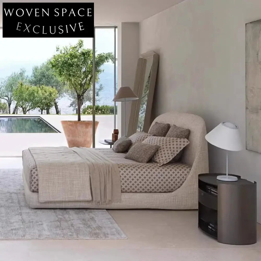 Italian Luxury Birch Wood Upholstered King Queen Bed Frame for Villa