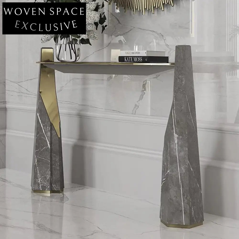 Italian Luxury Black Marble Texture Accent Console Table
