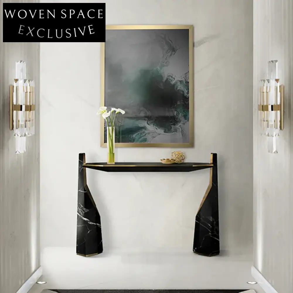 Italian Luxury Black Marble Texture Accent Console Table