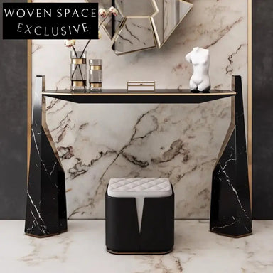 Italian Luxury Black Marble Texture Accent Console Table