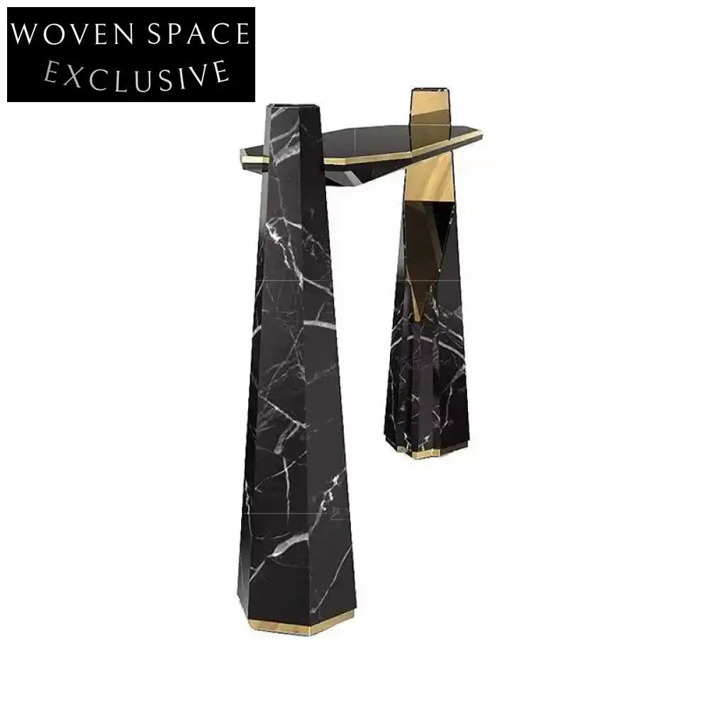 Italian Luxury Black Marble Texture Accent Console Table