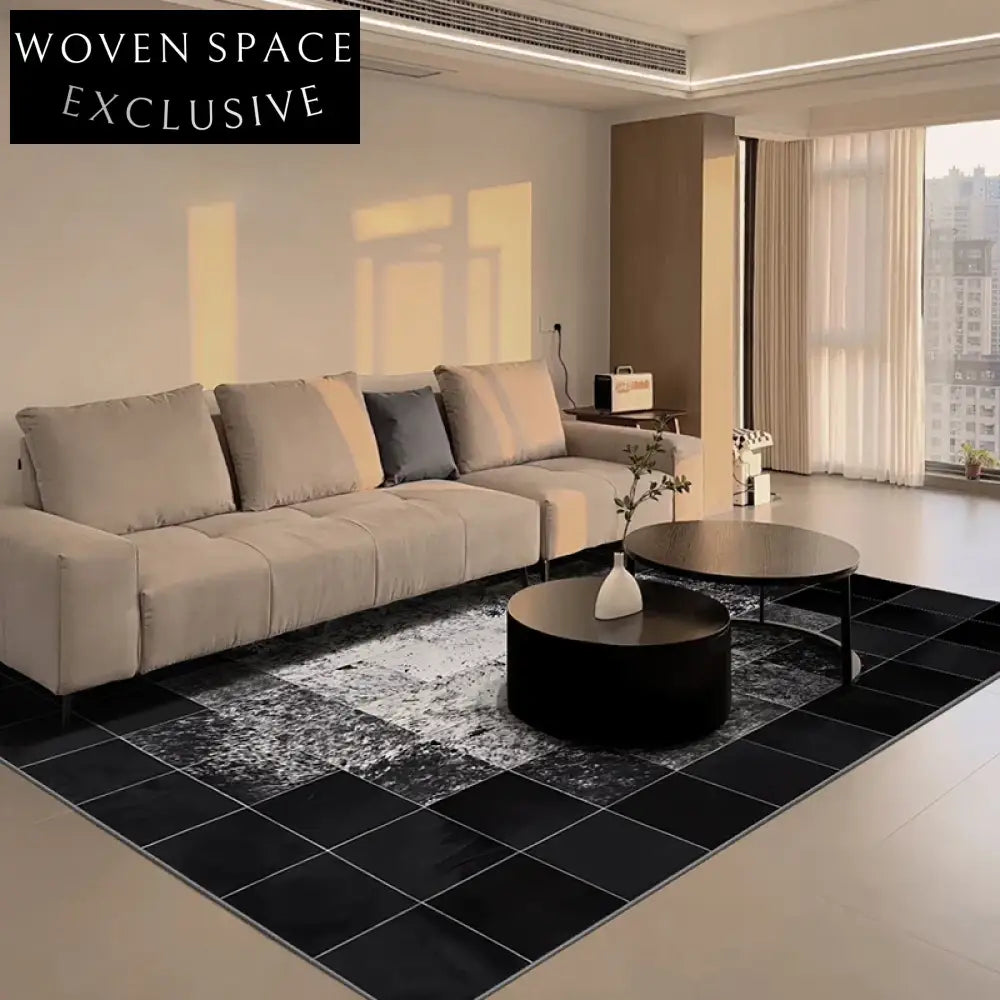 Italian Luxury Black White Abstract Area Rug Modern Living Room Bedroom Carpet