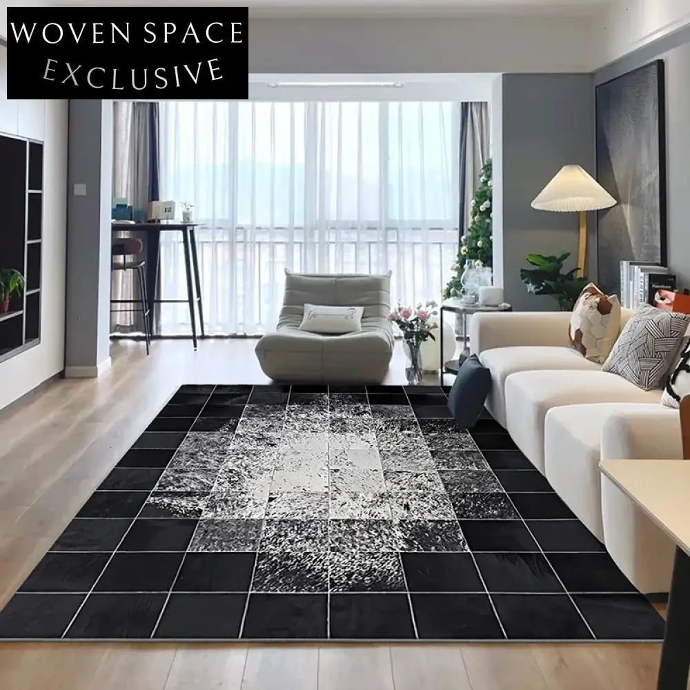 Italian Luxury Black White Abstract Area Rug Modern Living Room Bedroom Carpet