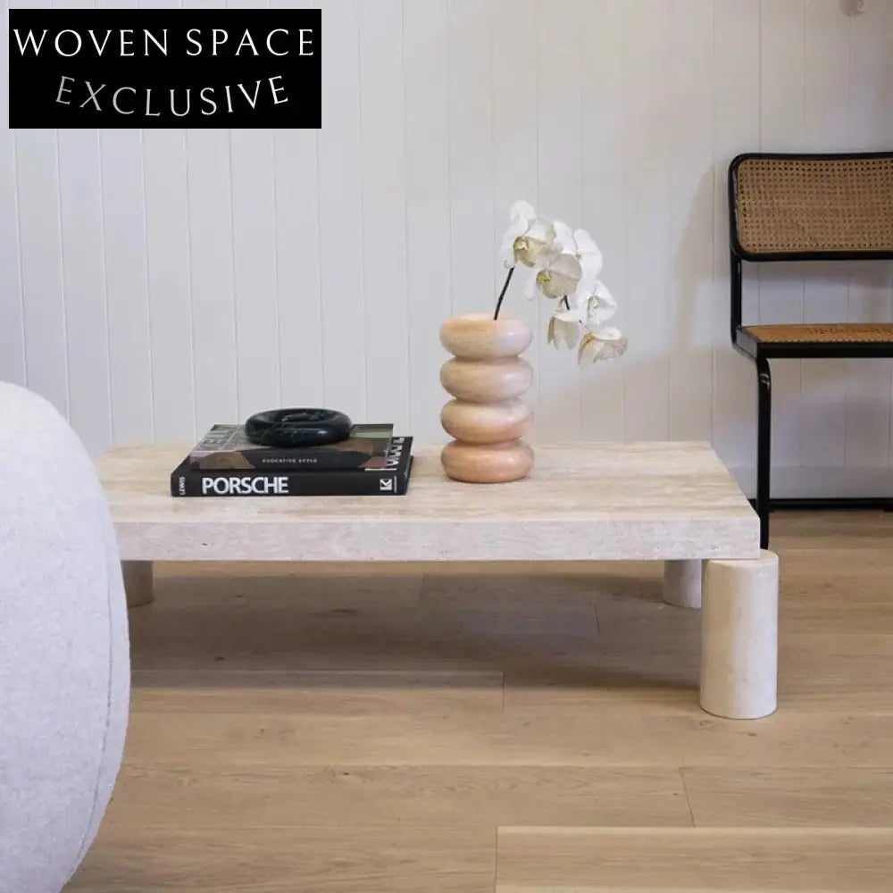 Italian Luxury Calacatta Viola Marble & Travertine Stone Living Room Coffee Table