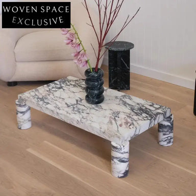 Italian Luxury Calacatta Viola Marble & Travertine Stone Living Room Coffee Table