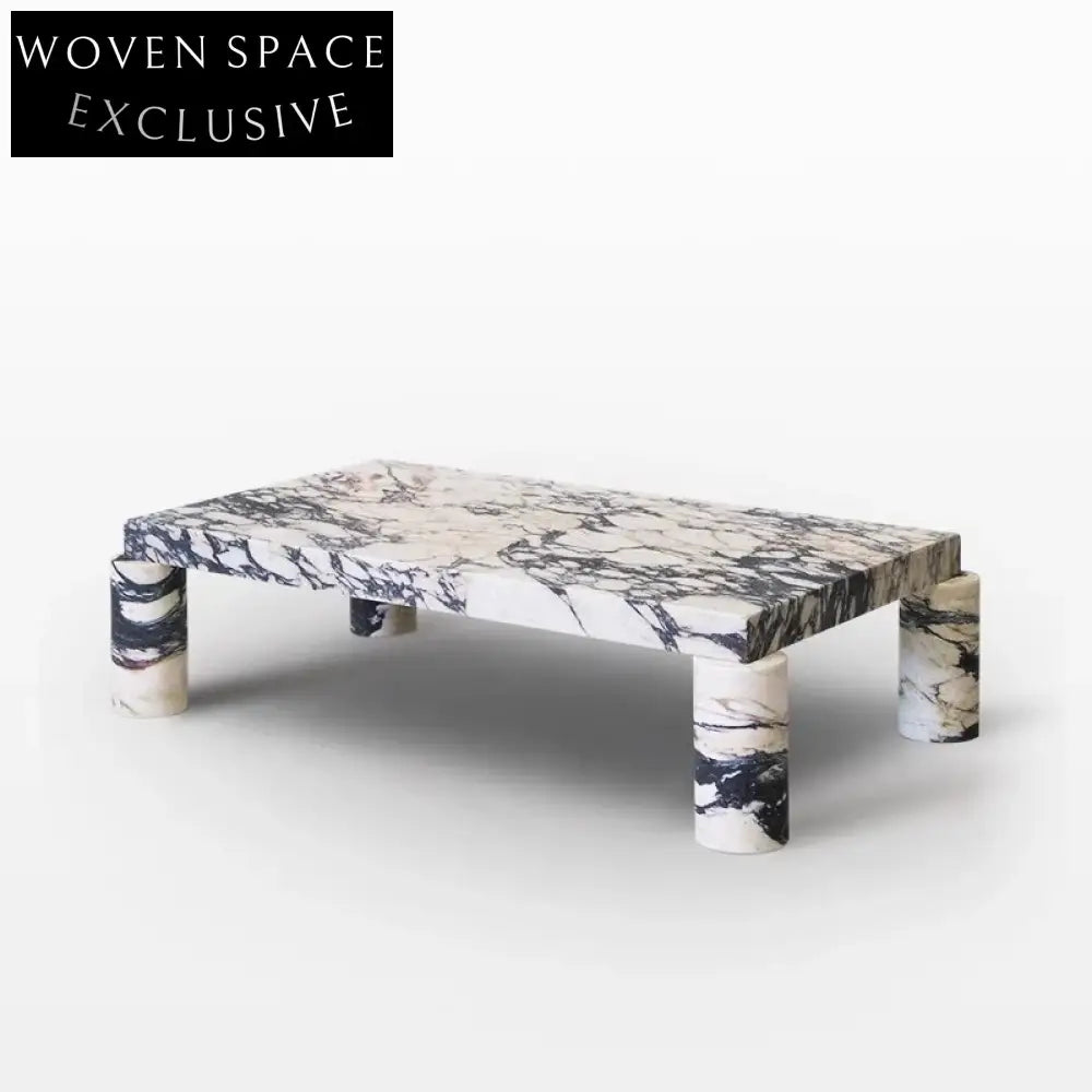 Italian Luxury Calacatta Viola Marble & Travertine Stone Living Room Coffee Table