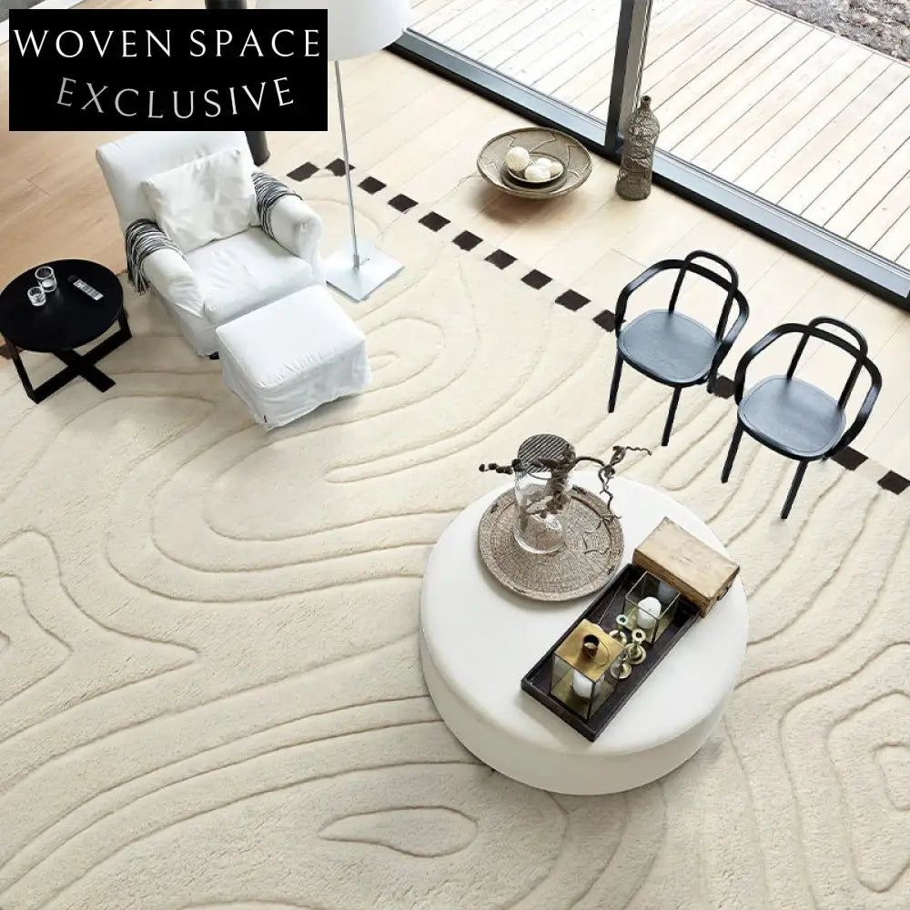 Italian Luxury Cream Geometric Pattern Modern Minimalist Area Rug