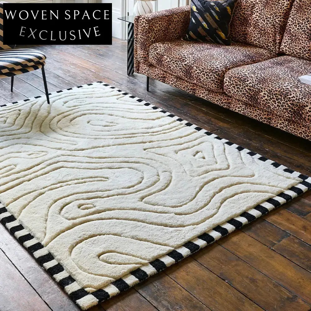 Italian Luxury Cream Geometric Pattern Modern Minimalist Area Rug
