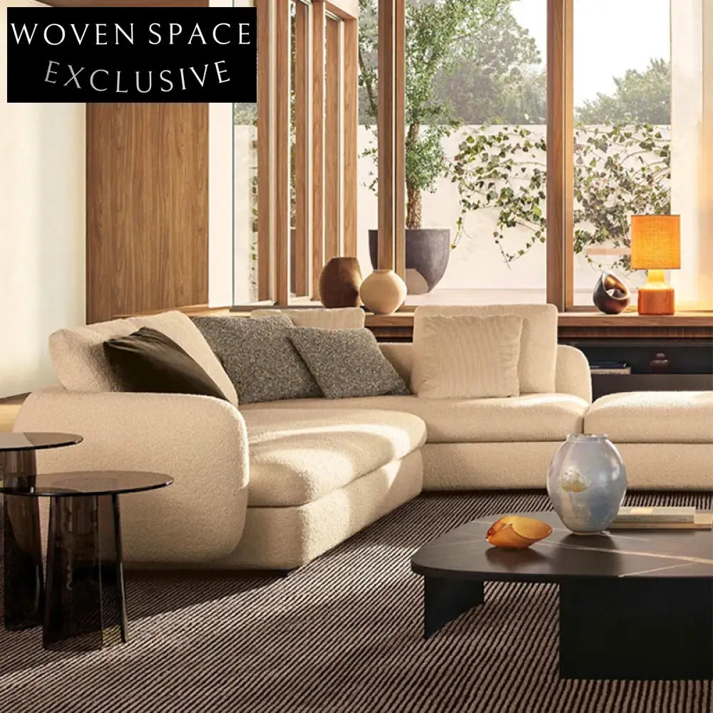 Italian Luxury Curved Corner Fabric Upholstered Recliner Sectional Sofa