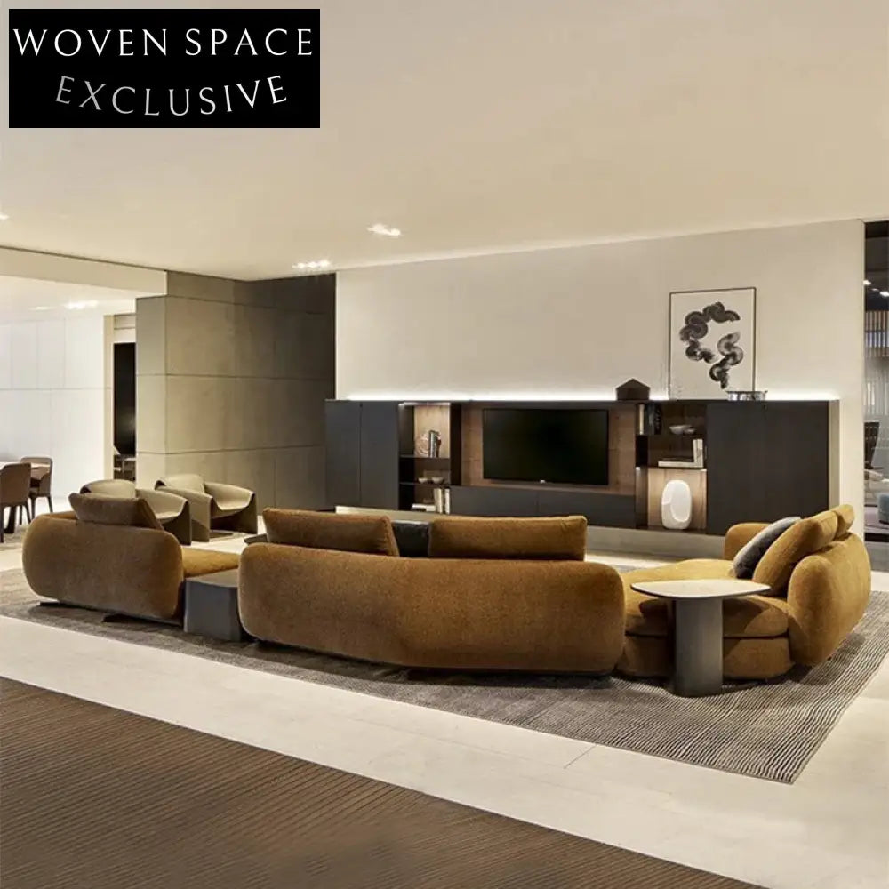 Italian Luxury Curved Corner Fabric Upholstered Recliner Sectional Sofa