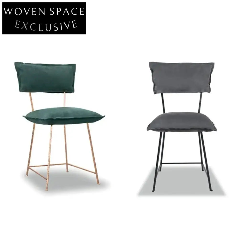 Italian Luxury Designer Fabric Dining Chair, Metal Frame, Minimalist Armless Seat