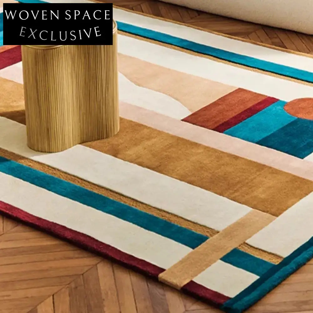 Italian Luxury Handmade Geometric Polyester Modern Living Room Bedroom Area Rug